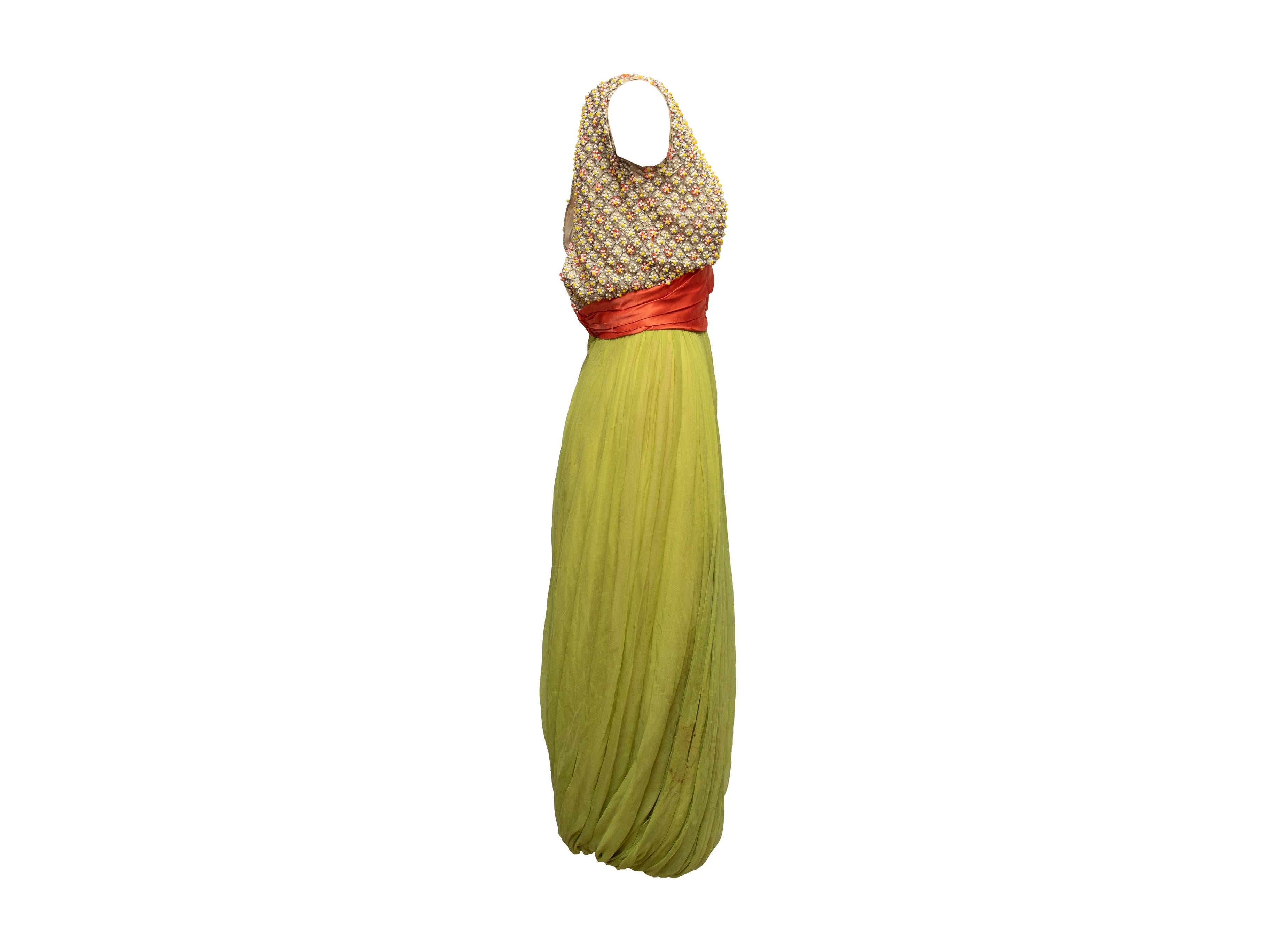 Vintage Chartreuse & Multicolor Norman Norell Beaded Jumpsuit In Good Condition For Sale In New York, NY