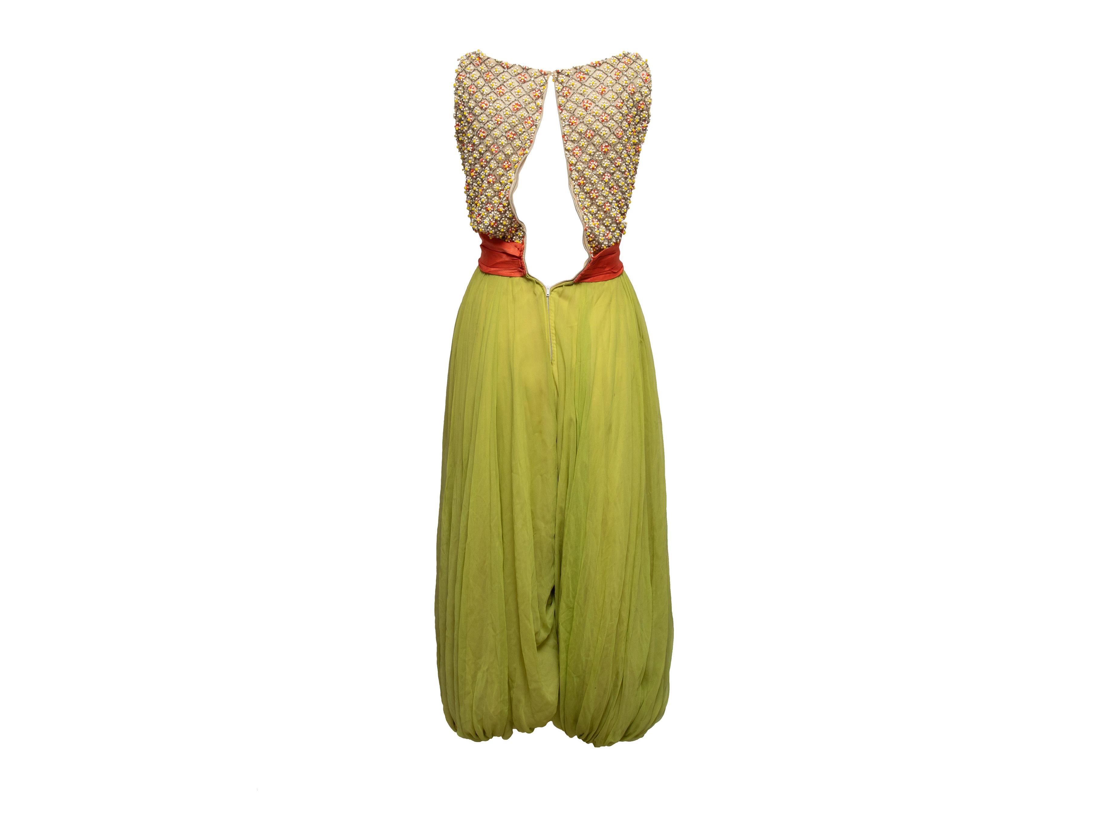 Women's or Men's Vintage Chartreuse & Multicolor Norman Norell Beaded Jumpsuit For Sale