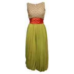 Chartreuse & Multicolor Norman Norell Perlen-Overall