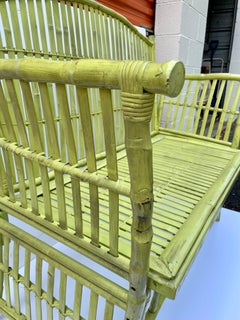 Vintage Chartreuse Painted Bamboo Bench