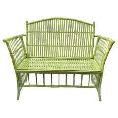 Vintage Chartreuse Painted Bamboo Bench