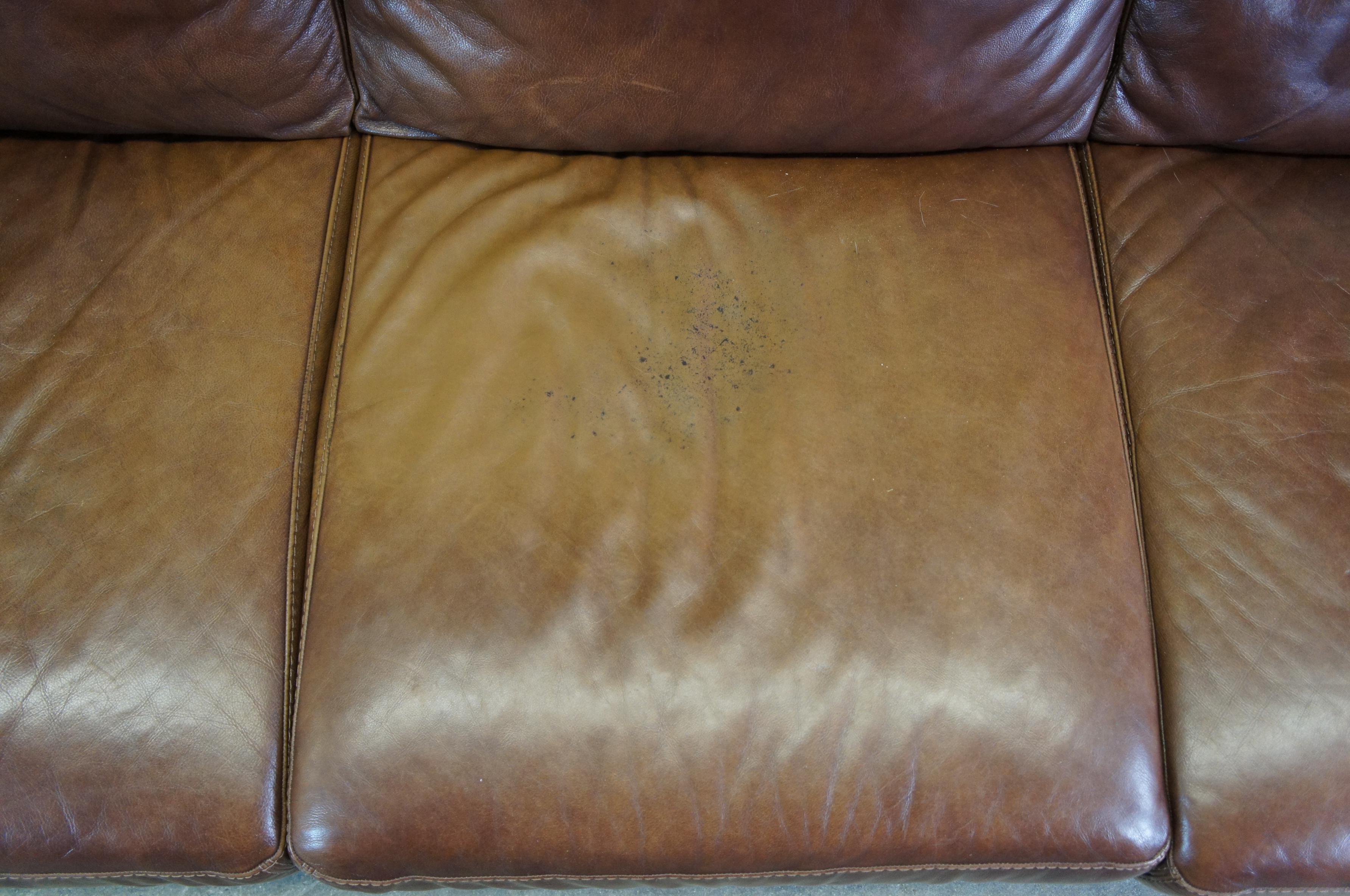20th Century Vintage Chateau d'Ax Divani Italian Brown Leather Camelback 3 Seater Sofa