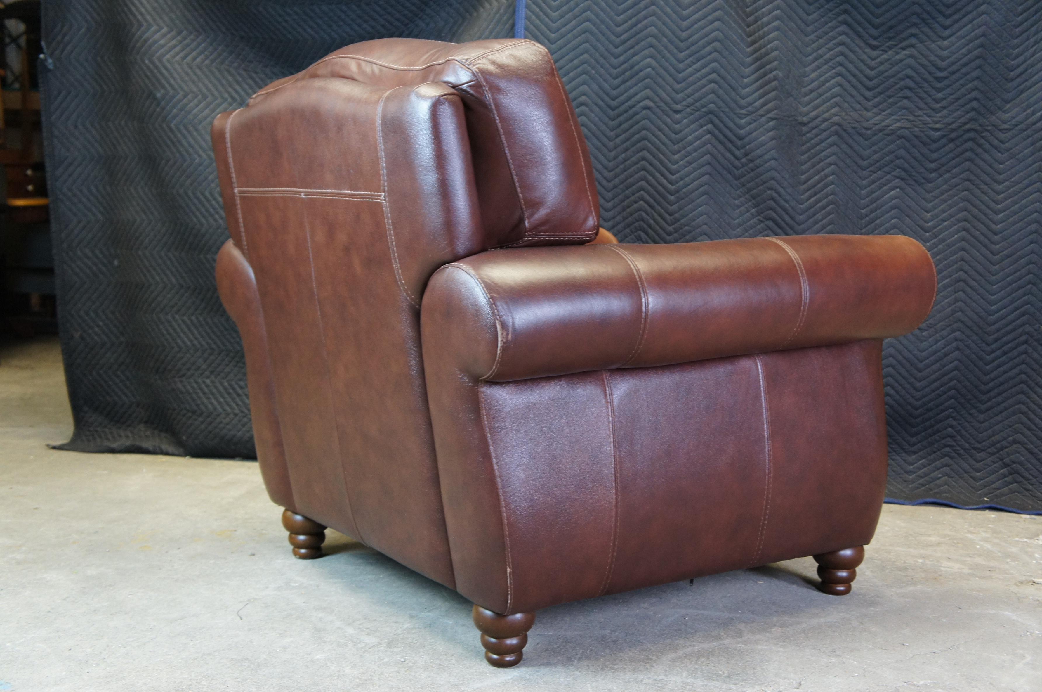 Vintage Chateau D'Ax Divani Italian Brown Leather Library Club Rolled Arm Chair 3