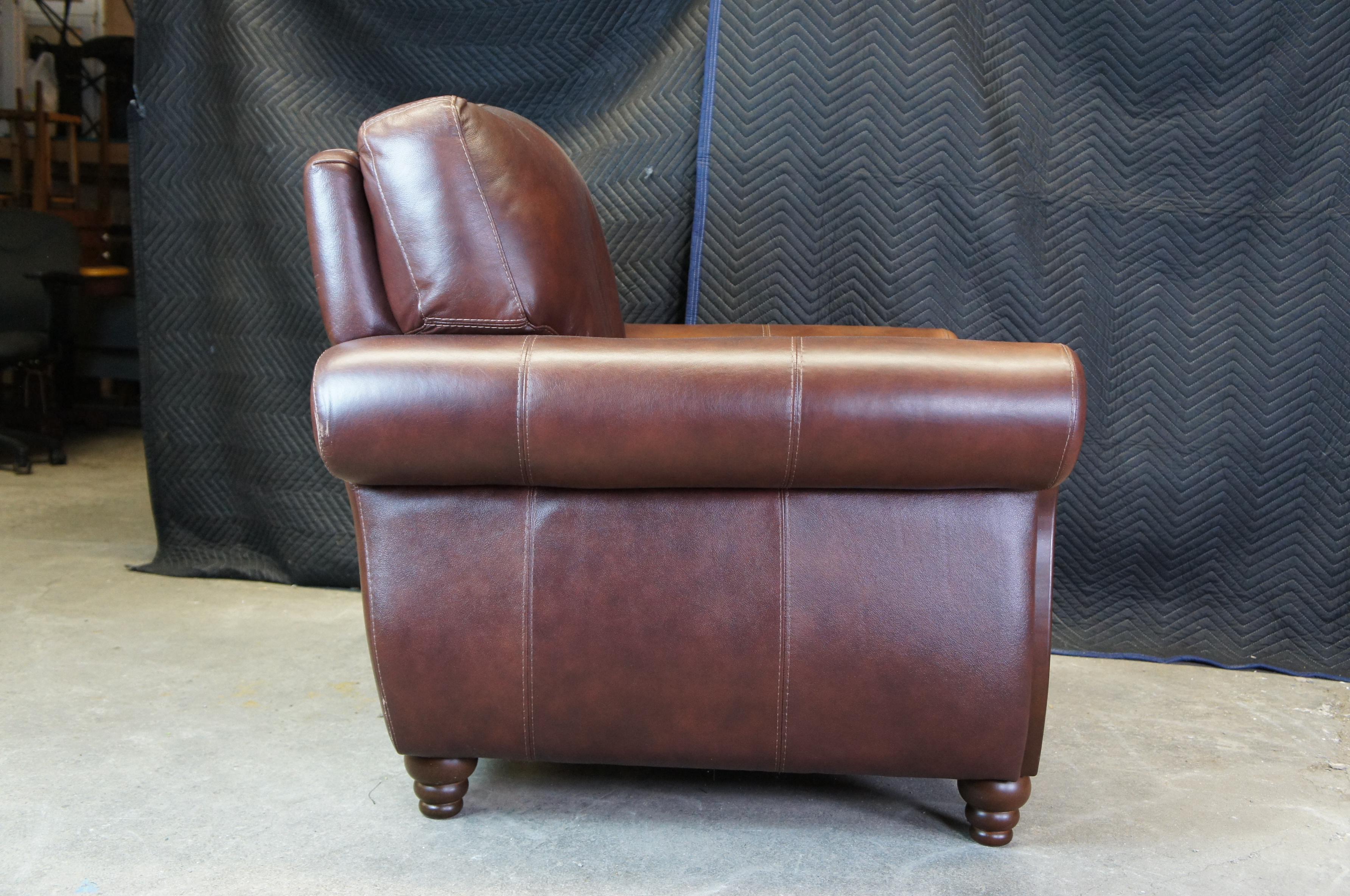 Vintage Chateau D'Ax Divani Italian Brown Leather Library Club Rolled Arm Chair 4