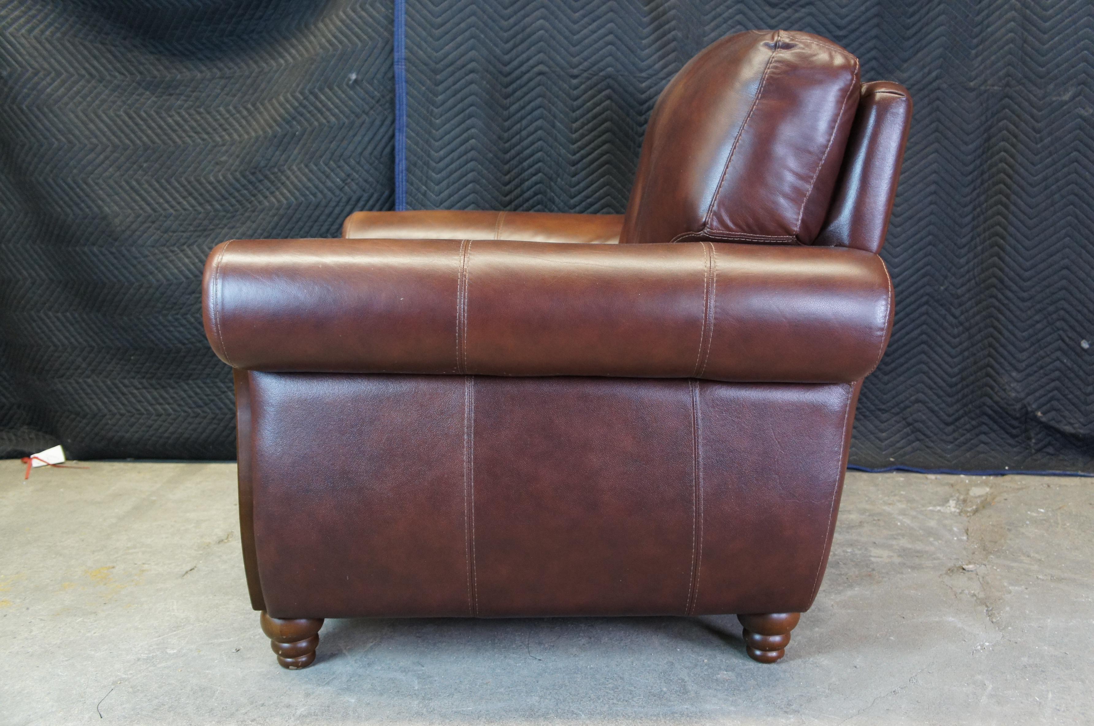 20th Century Vintage Chateau D'Ax Divani Italian Brown Leather Library Club Rolled Arm Chair