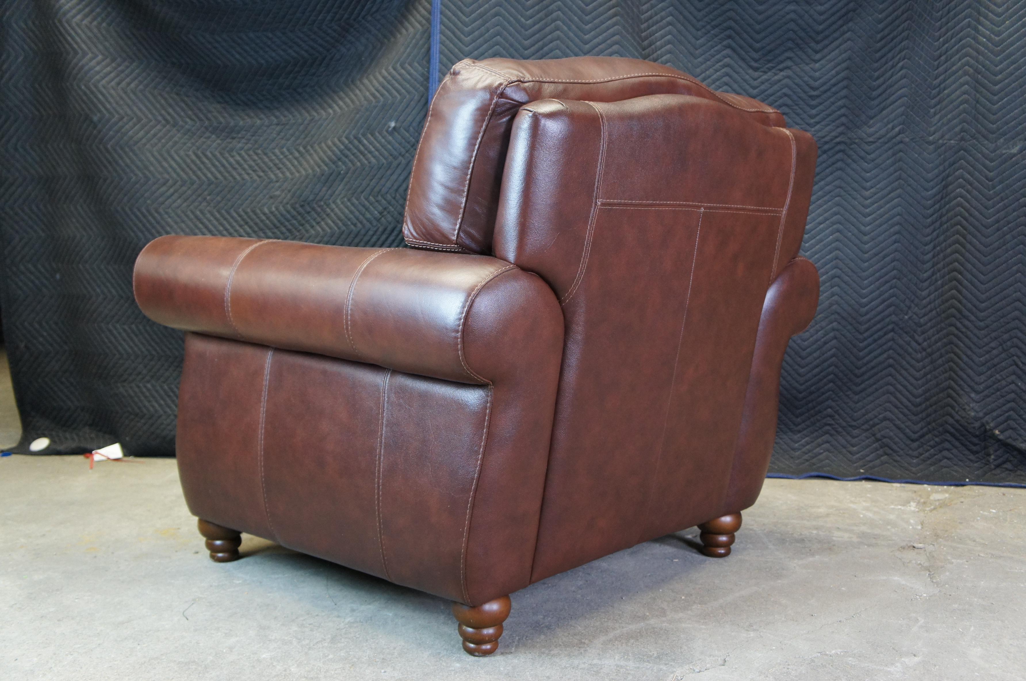 Vintage Chateau D'Ax Divani Italian Brown Leather Library Club Rolled Arm Chair 1