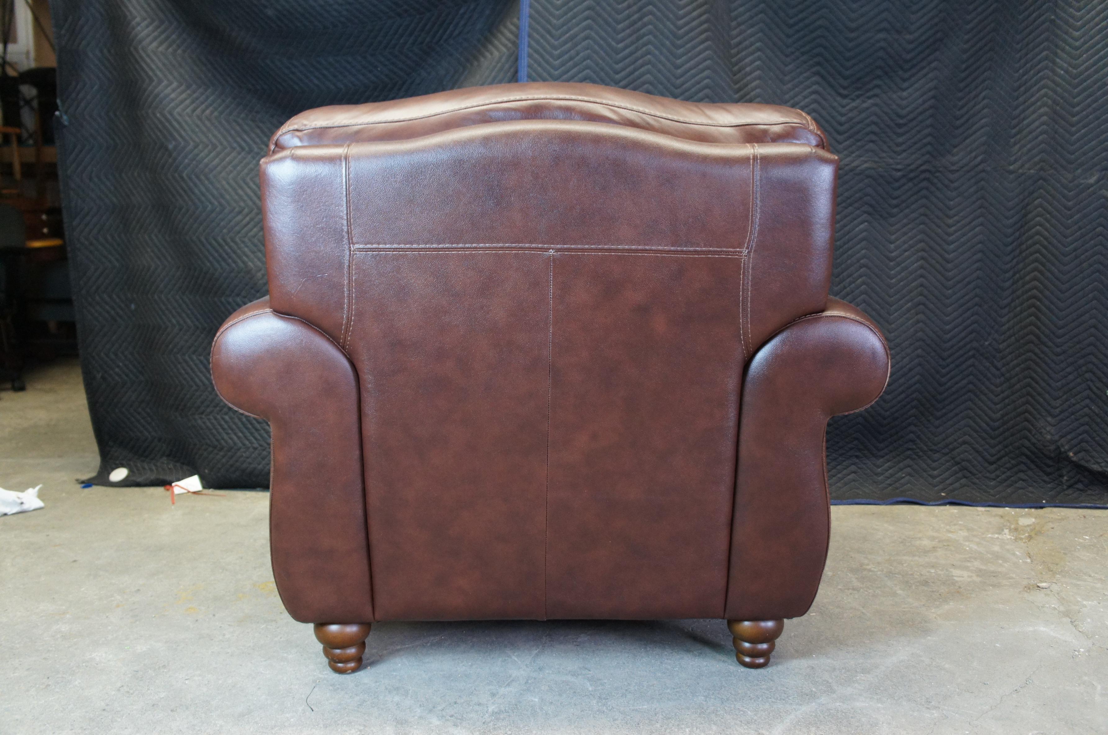 Vintage Chateau D'Ax Divani Italian Brown Leather Library Club Rolled Arm Chair 2