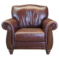 Chateau d'Ax Divani d'epoca in pelle marrone Library Club Rolled Arm Chair