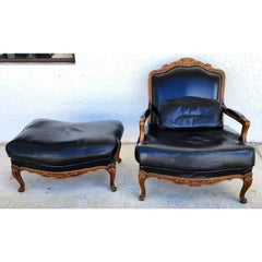 Vintage Chateau d"Ax French Provincial Leather Chair & Ottoman