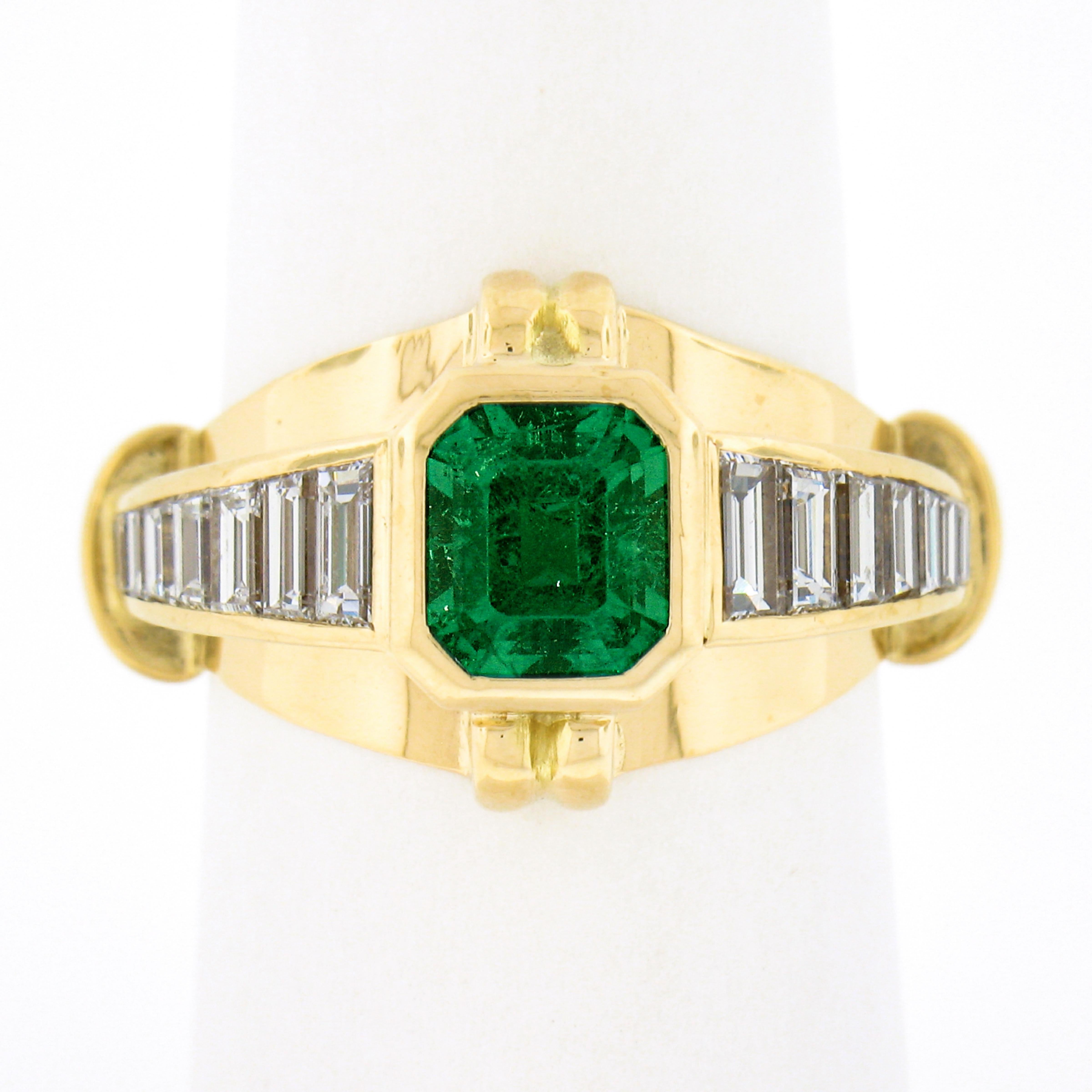 This Designer Chaumet ring is crafted in solid 18k yellow gold and features a GIA certified center emerald that is absolutely spectacular. This top quality octagonal step cut Colombian emerald sits at the center of an incredibly designed ring that