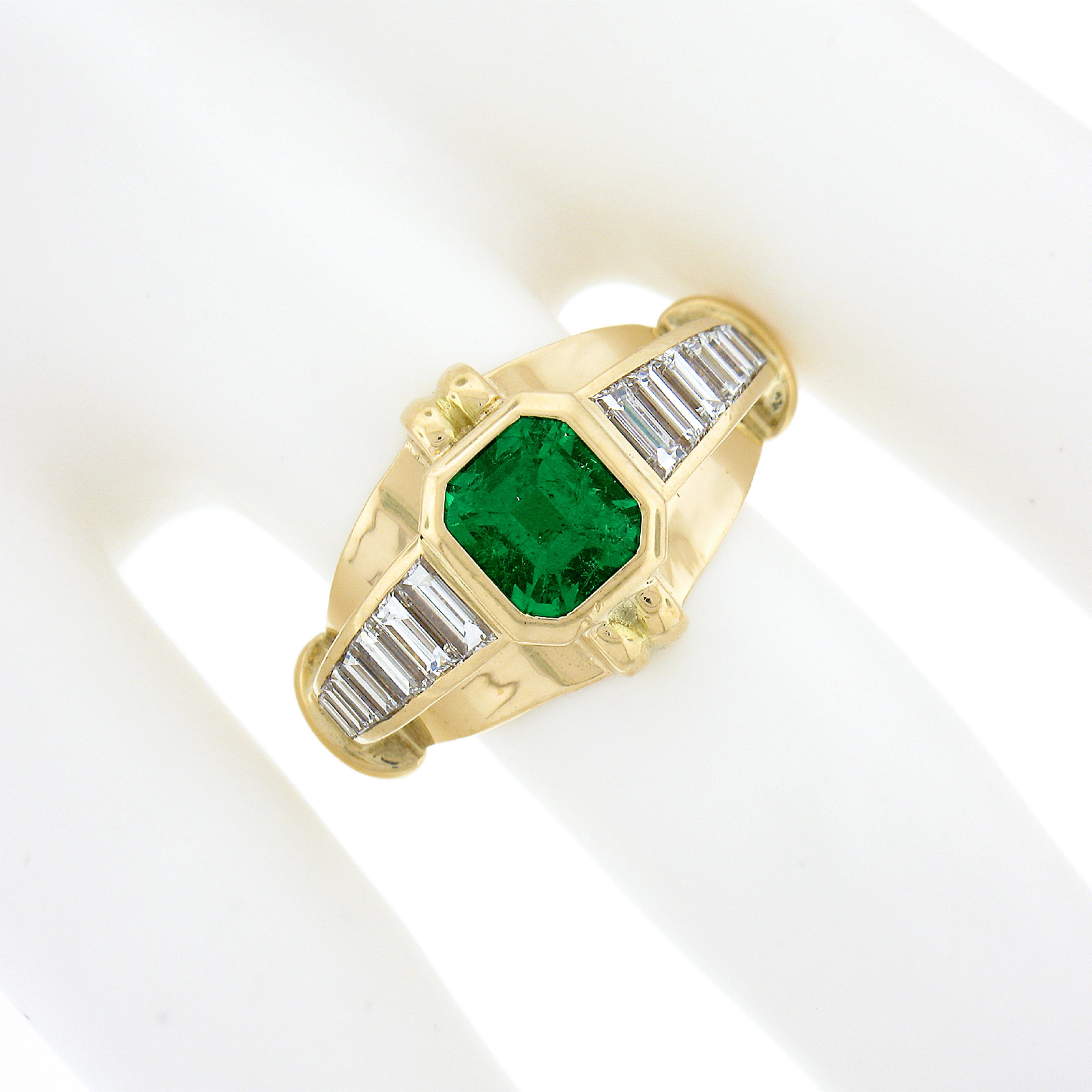 Octagon Cut Vintage Chaumet 18k Gold 2.51ct GIA Emerald Cut & Baguette Diamond Cocktail Ring