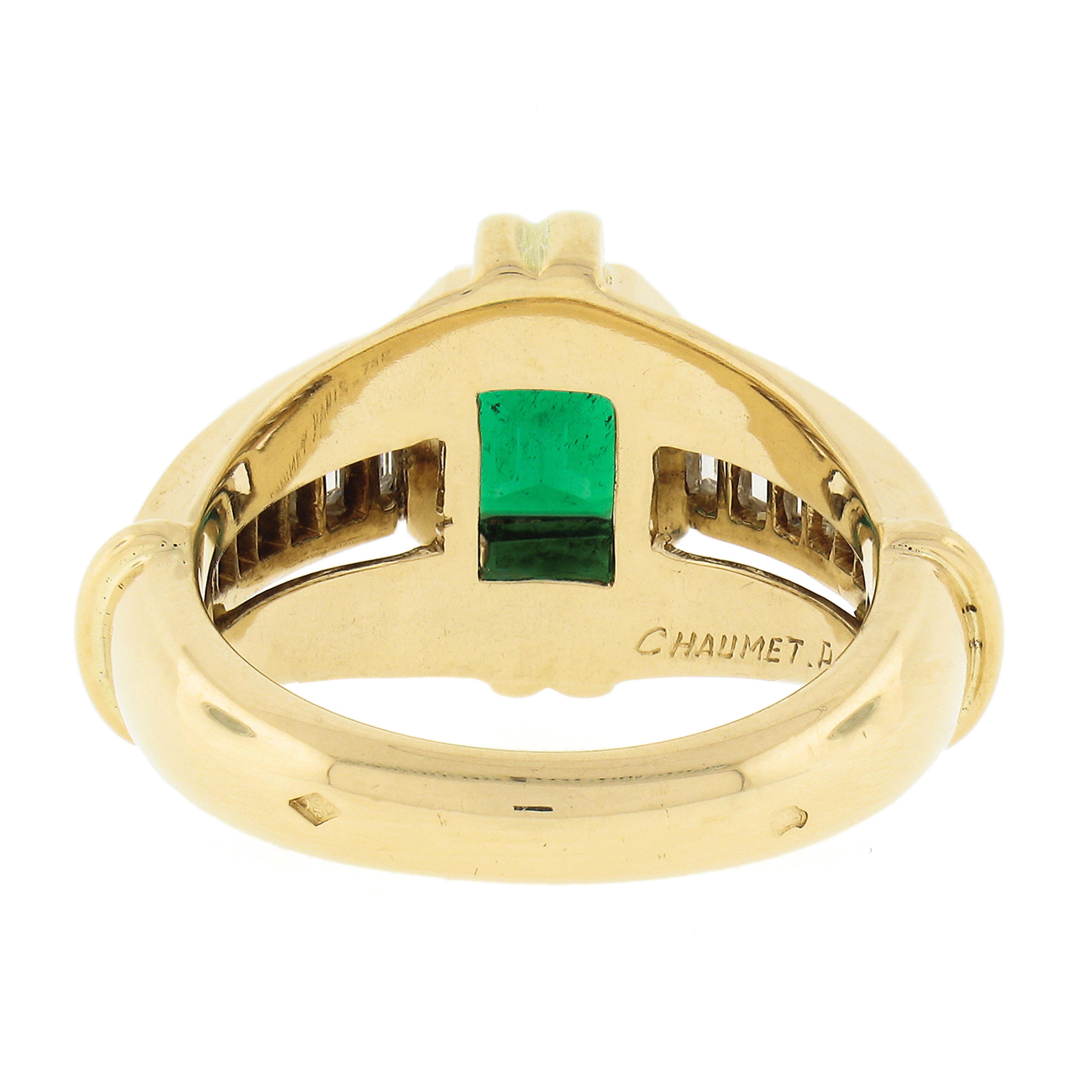 Vintage Chaumet 18k Gold 2.51ct GIA Emerald Cut & Baguette Diamond Cocktail Ring 1