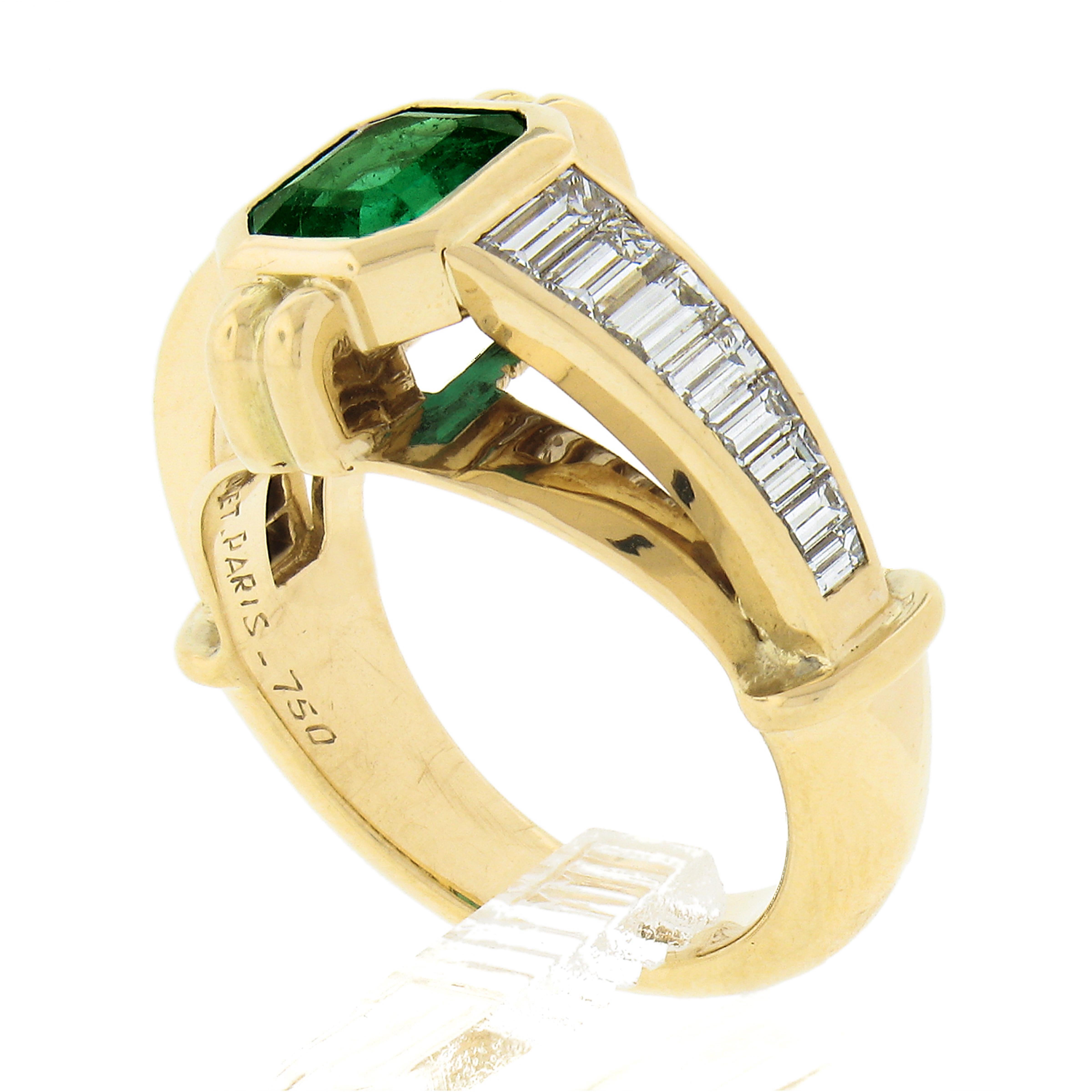 Vintage Chaumet 18k Gold 2.51ct GIA Emerald Cut & Baguette Diamond Cocktail Ring 3