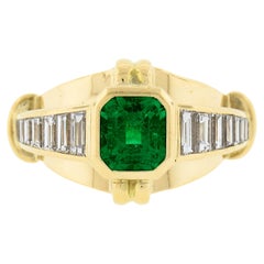 Vintage Chaumet 18k Gold 2.51ct GIA Emerald Cut & Baguette Diamond Cocktail Ring