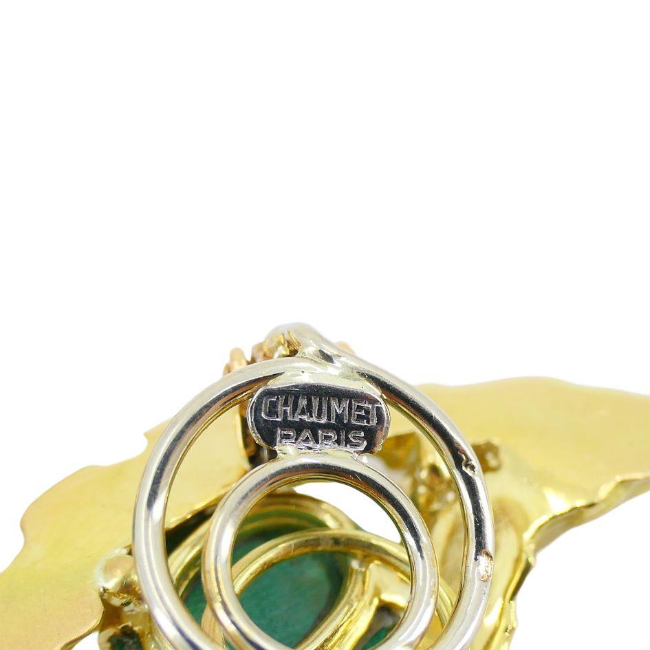 Vintage Chaumet 18k Gold Diamond Malachite Clip Earrings For Sale 5