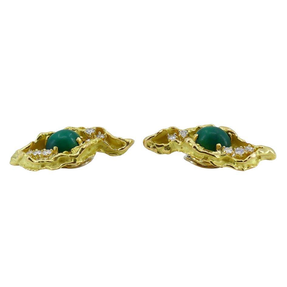 Cabochon Vintage Chaumet 18k Gold Diamond Malachite Clip Earrings For Sale