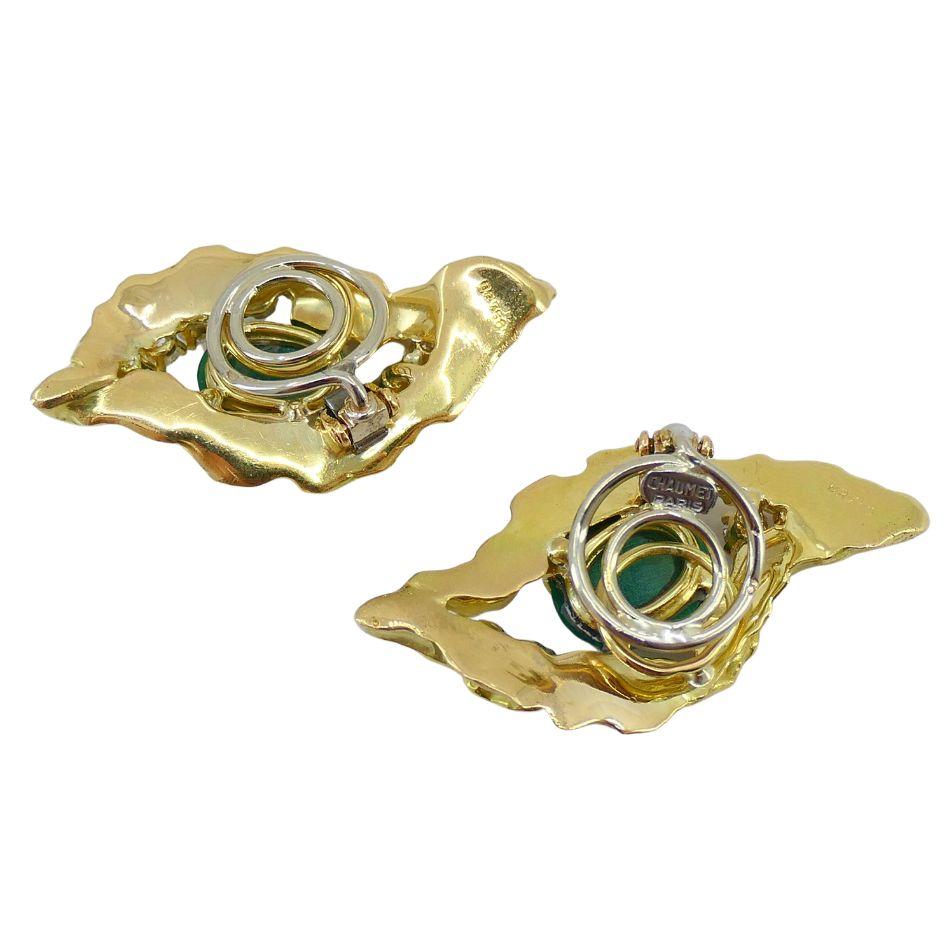 Vintage Chaumet 18k Gold Diamond Malachite Clip Earrings For Sale 2
