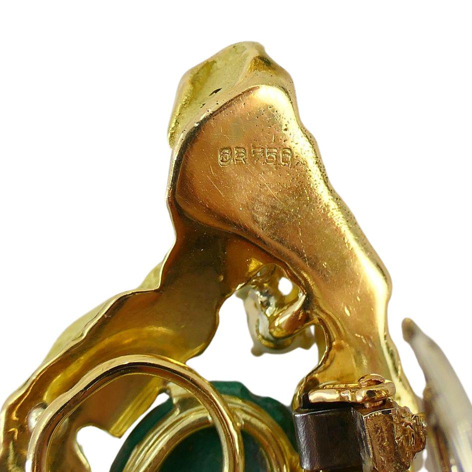 Vintage Chaumet 18k Gold Diamond Malachite Clip Earrings For Sale 3