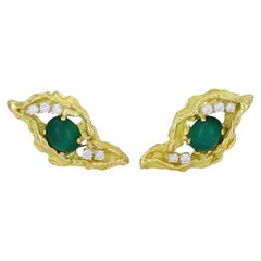Pendientes de clip Chaumet vintage de oro de 18 quilates con diamantes y malaquita