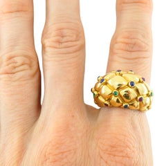 Vintage Chaumet 18k Gold Dome Cocktail Ring with Gemstones Original Box