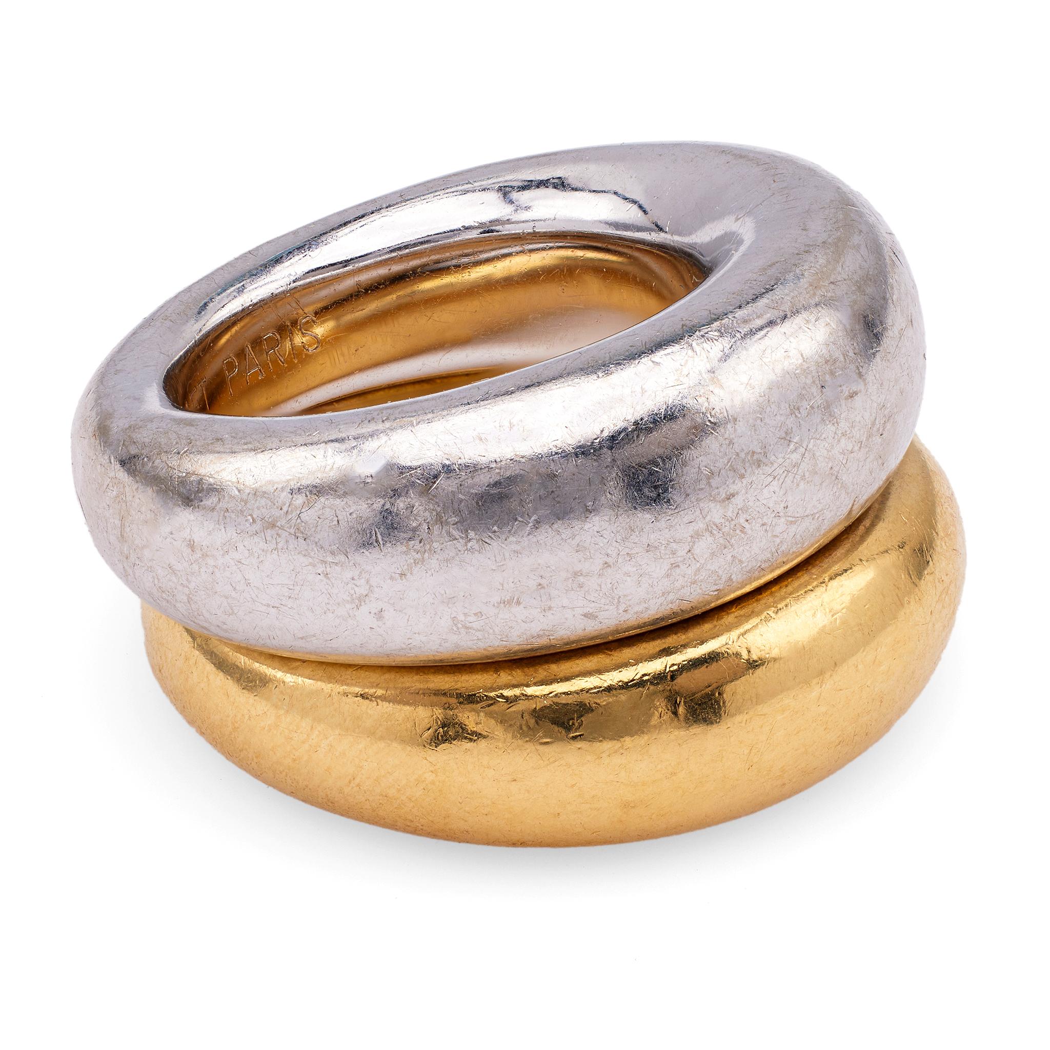 Vintage Chaumet 18k Gelb- und Weißgold Anneau Dome Ring Set 1