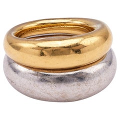 Vintage Chaumet 18k Gelb- und Weißgold Anneau Dome Ring Set