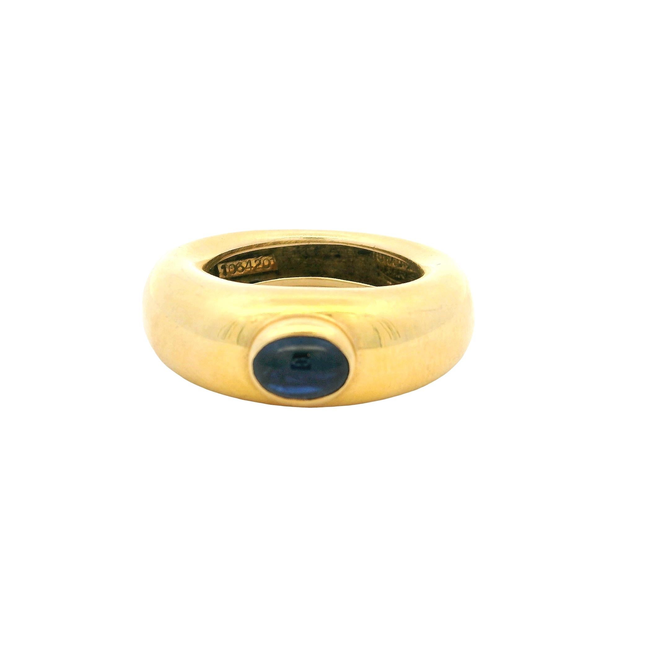 A refined vintage creation from the legendary Parisian house of Chaumet, this ring embodies minimalist luxury with timeless appeal. Sculpted in 18 karat yellow gold, the design features a rounded bombe silhouette, centering a richly-hued 0.35 carat