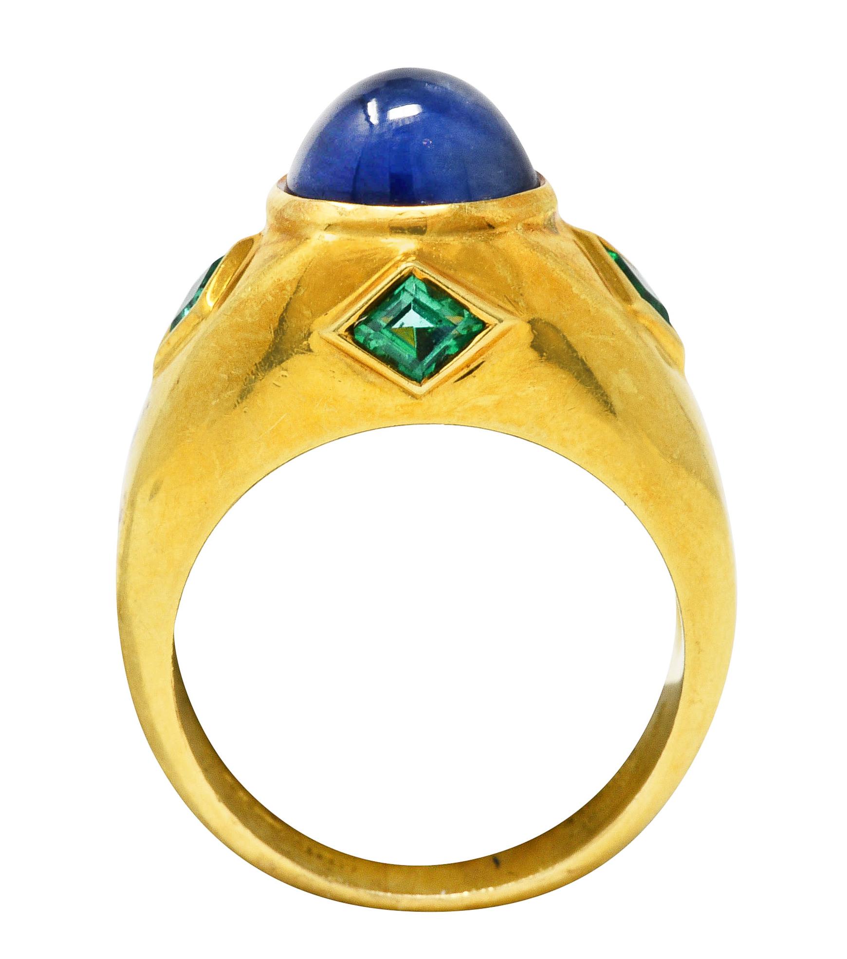 Vintage Chaumet 5.35 Carats Sapphire Emerald 18 Karat Yellow Gold Gemstone Ring 3