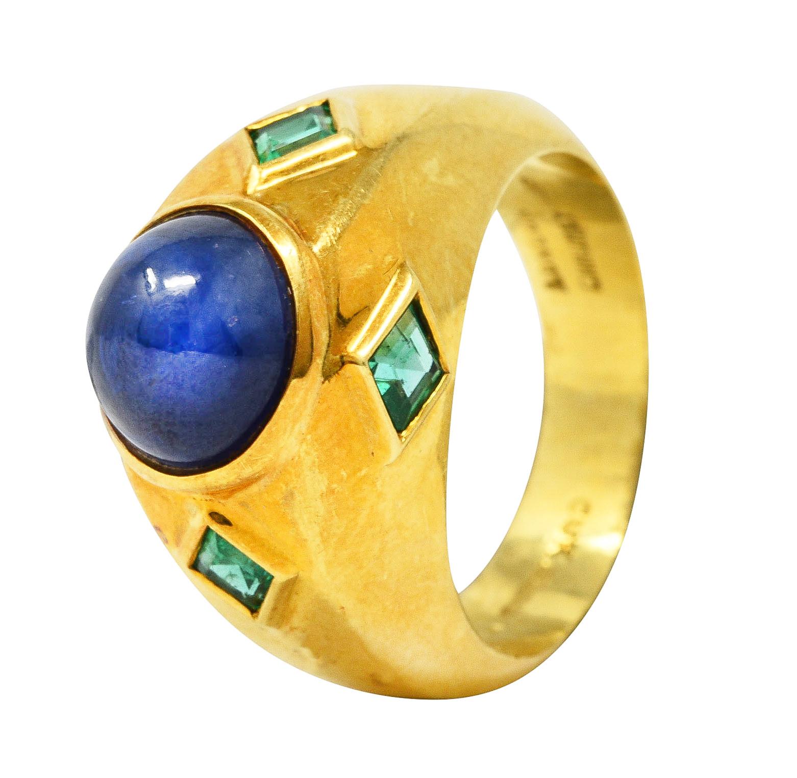 Vintage Chaumet 5.35 Carats Sapphire Emerald 18 Karat Yellow Gold Gemstone Ring 4