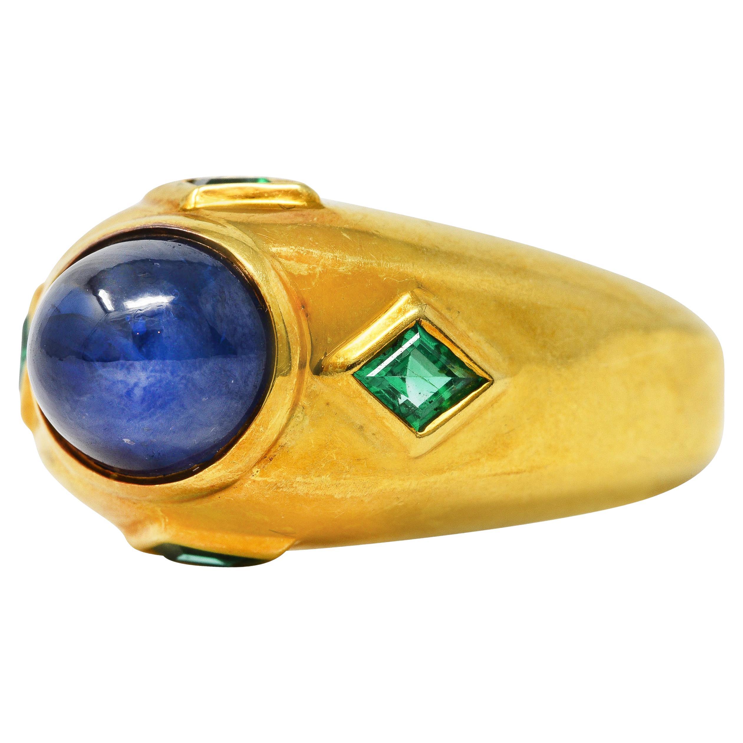 Vintage Chaumet 5.35 Carats Sapphire Emerald 18 Karat Yellow Gold Gemstone Ring In Excellent Condition In Philadelphia, PA