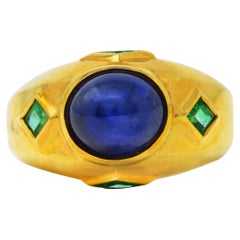 Vintage Chaumet 5.35 Carats Sapphire Emerald 18 Karat Yellow Gold Gemstone Ring