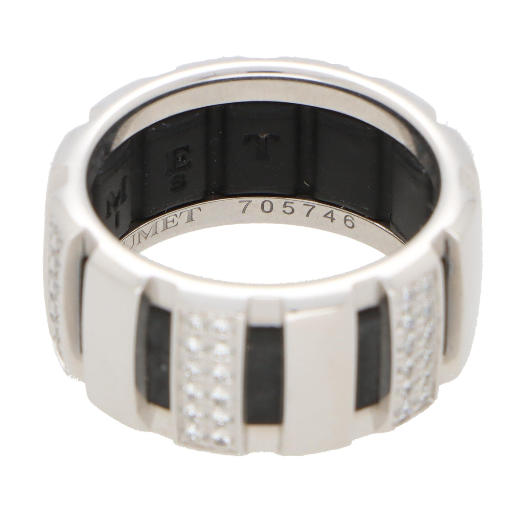 Modern Vintage Chaumet 'Class One' Rubber and Diamond Band Ring in 18k White Gold For Sale