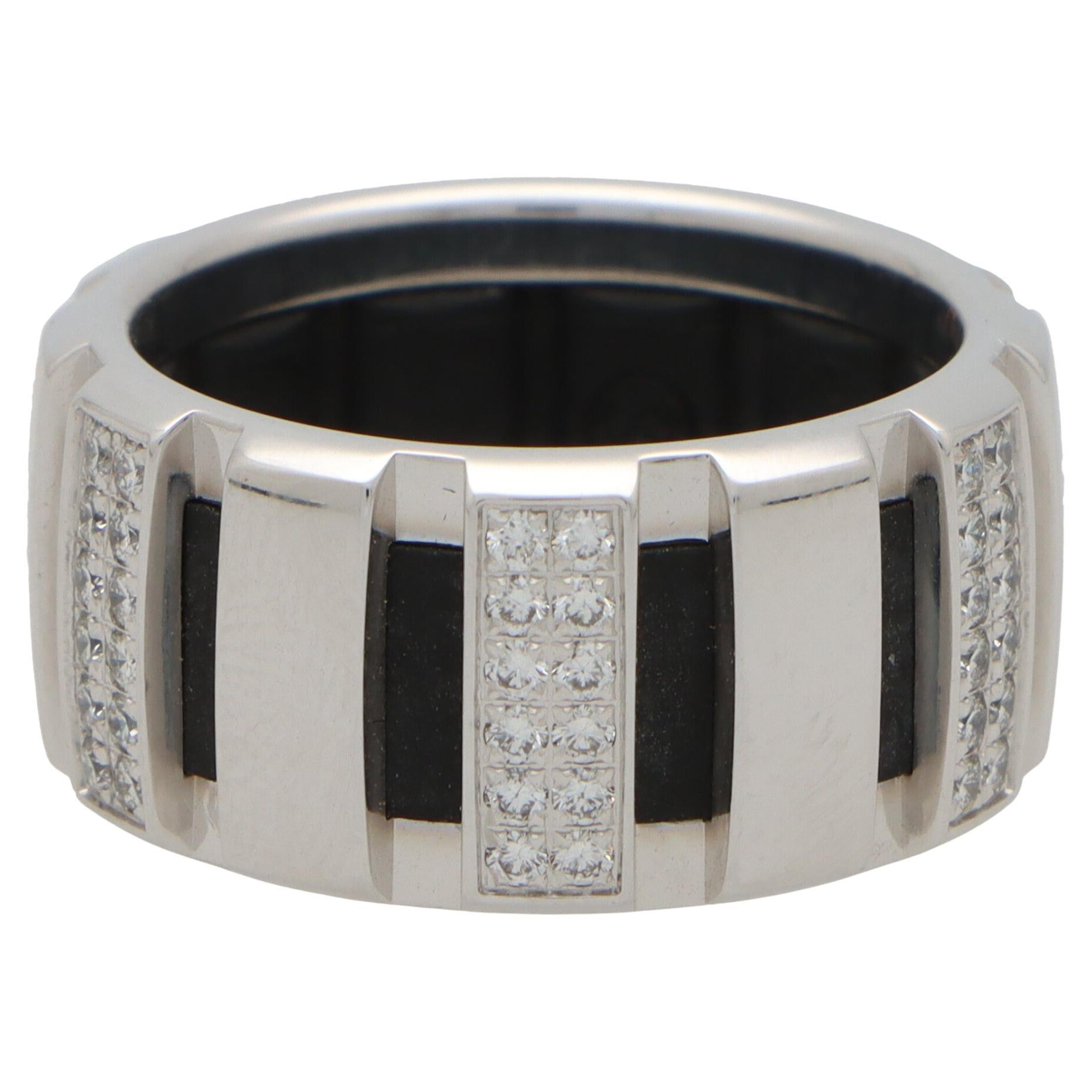 Vintage Chaumet 'Class One' Rubber and Diamond Band Ring in 18k White Gold