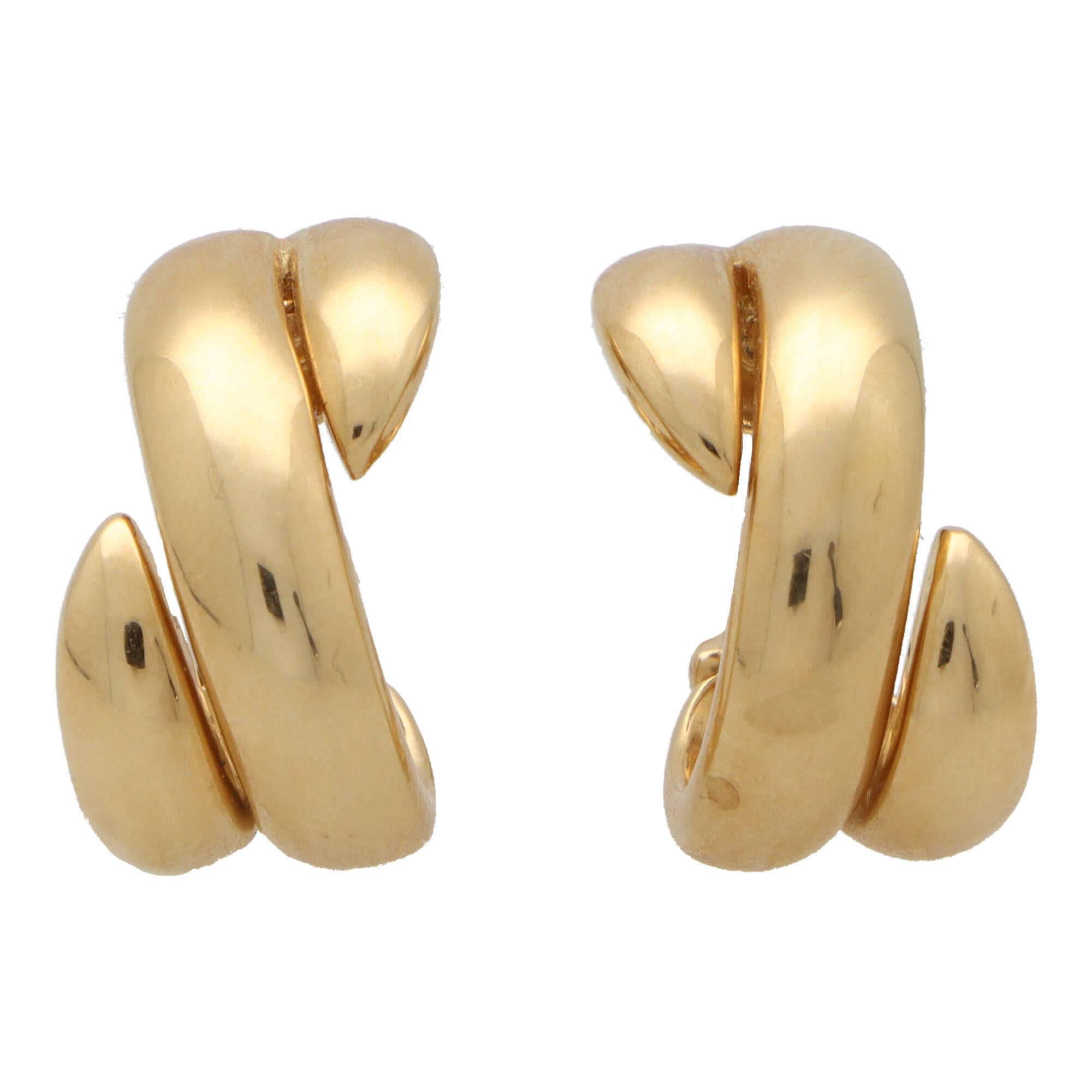 Modern  Vintage Chaumet Cross Hoop Earrings in 18k Yellow Gold