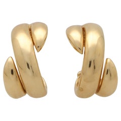  Vintage Chaumet Cross Hoop Earrings in 18k Yellow Gold