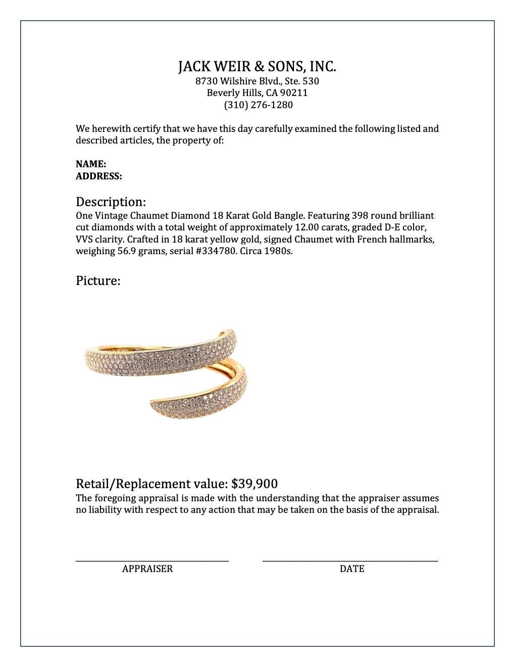 Vintage Chaumet Diamond 18 Karat Gold Bangle 1