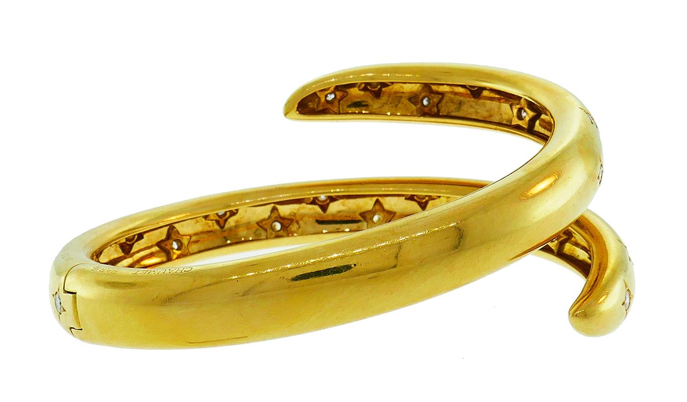 Women's Vintage Chaumet Diamond 18k Gold Bangle Bracelet Stylized Snake Spiral, 1980s