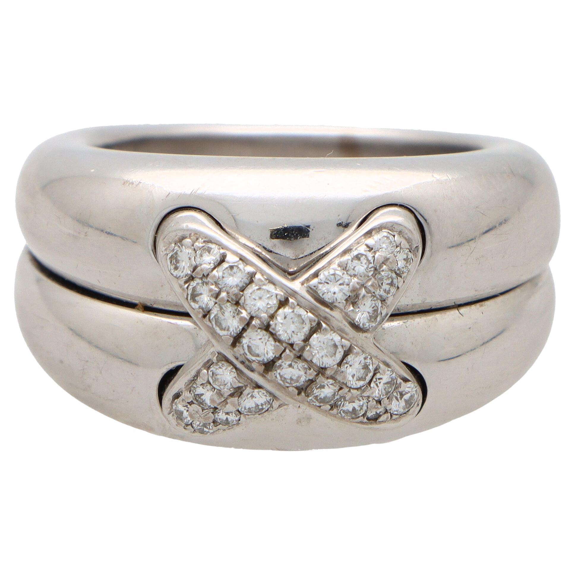 Vintage Chaumet Diamond Liens Bombe Ring Set in 18k White Gold 