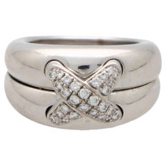 Vintage Chaumet Diamond Liens Bombe Ring Set in 18k White Gold