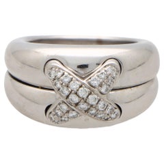 Chaumet Bague bombée vintage Liens en or blanc 18 carats sertie de diamants 