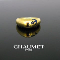 Vintage Chaumet Enamel Anchor Dome Ring, 18kt Yellow Gold, France, circa 1980