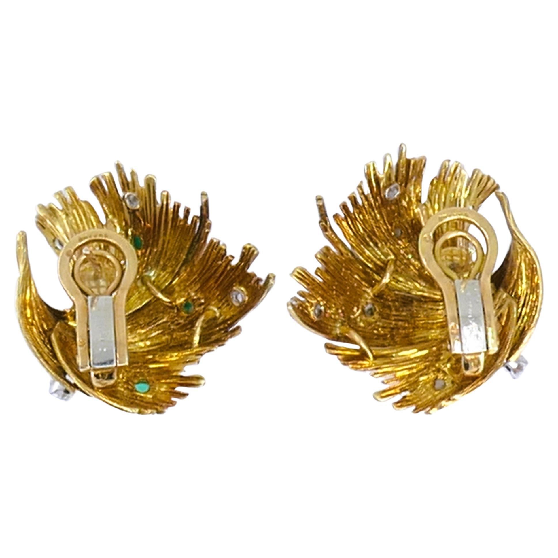 Vintage Chaumet Gold Earrings Emerald Diamond Estate Jewelry 1