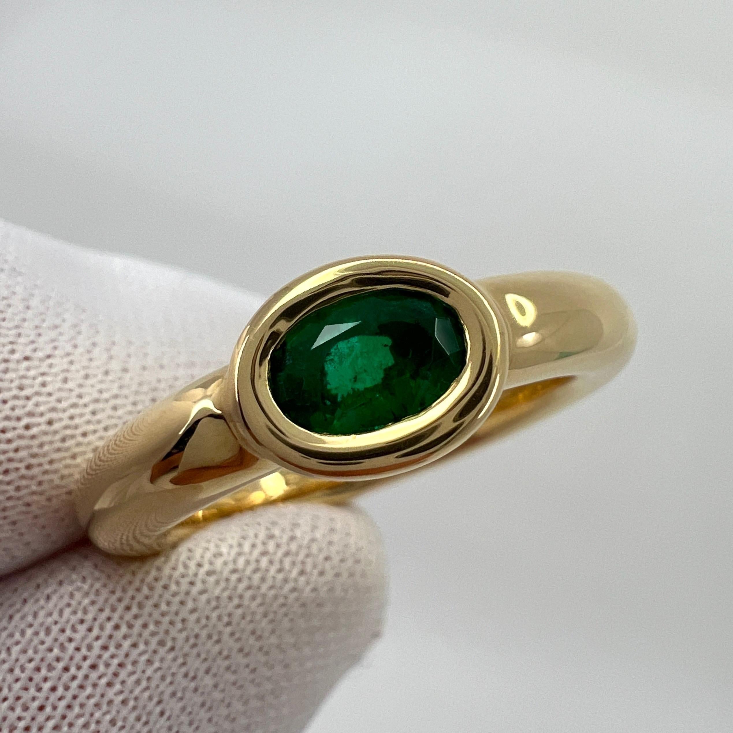Vintage Chaumet Green Emerald Oval Cut 18k Yellow Gold Solitaire Bezel Ring 6