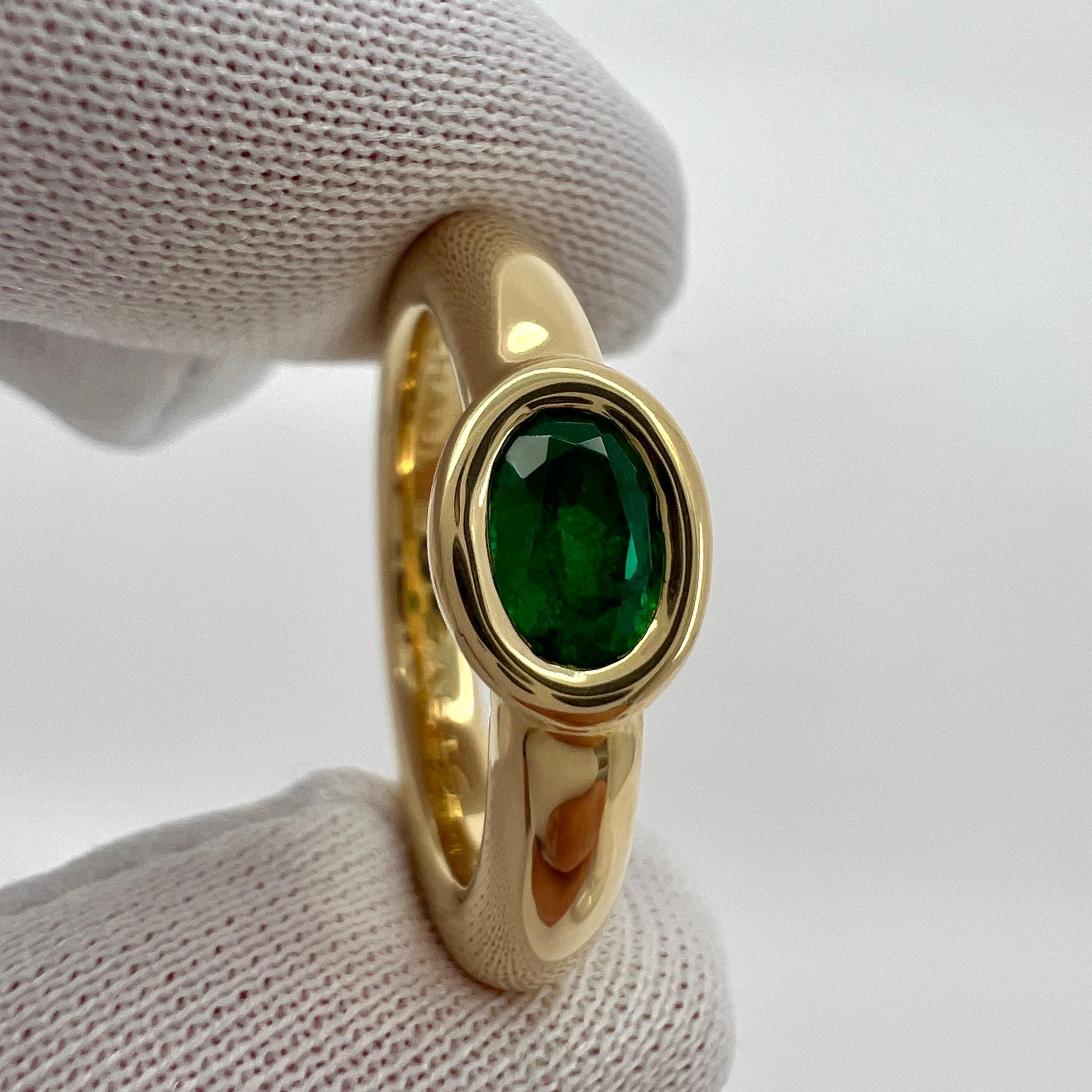 Vintage Chaumet Green Emerald Oval Cut 18k Yellow Gold Solitaire Bezel Ring 5