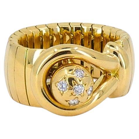 Vintage Chaumet Paris 18k Gold Buckle Ring Diamonds