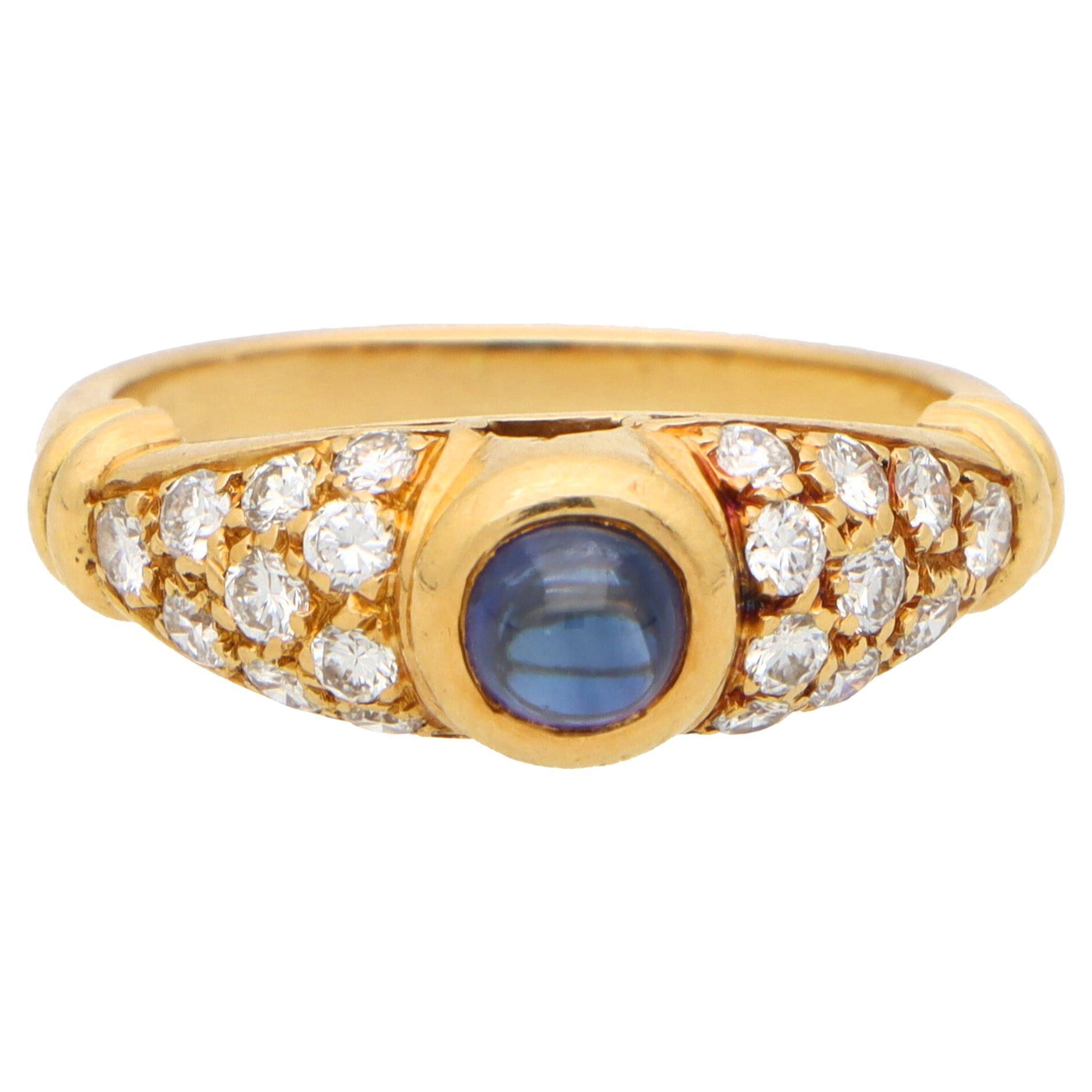 Vintage Chaumet Paris Sapphire and Diamond Ring Set in 18k Yellow Gold