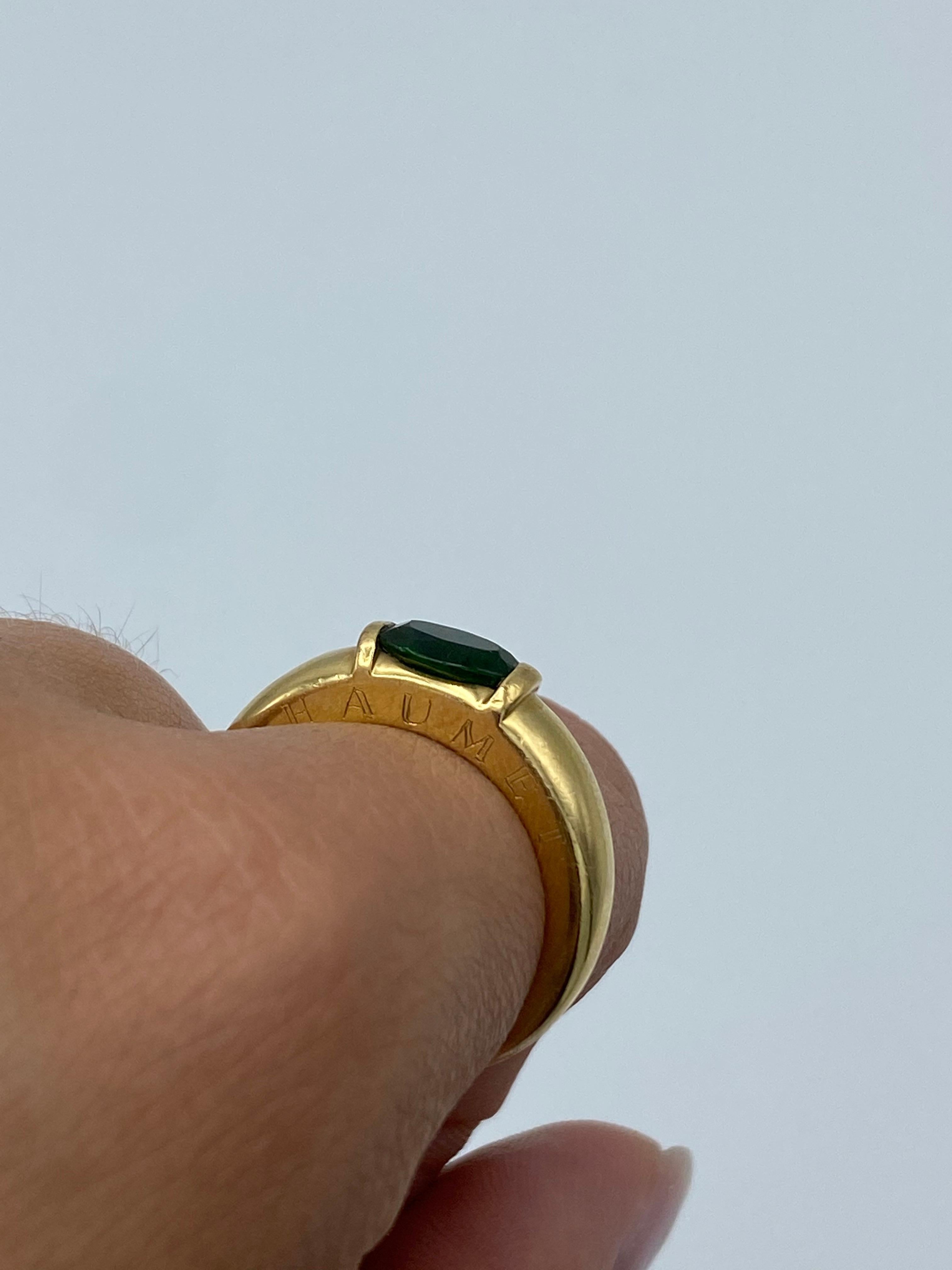 Women's Vintage Chaumet Paris Yellow Gold and Green Peridot Band Ring 