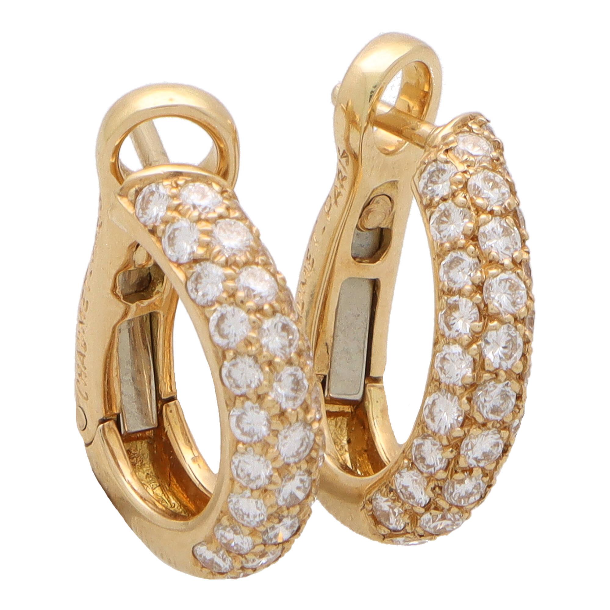 Modern Vintage Chaumet Petite Diamond Hoop Earrings in 18k Yellow Gold