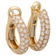Vintage Chaumet Petite Diamond Hoop Earrings in 18k Yellow Gold