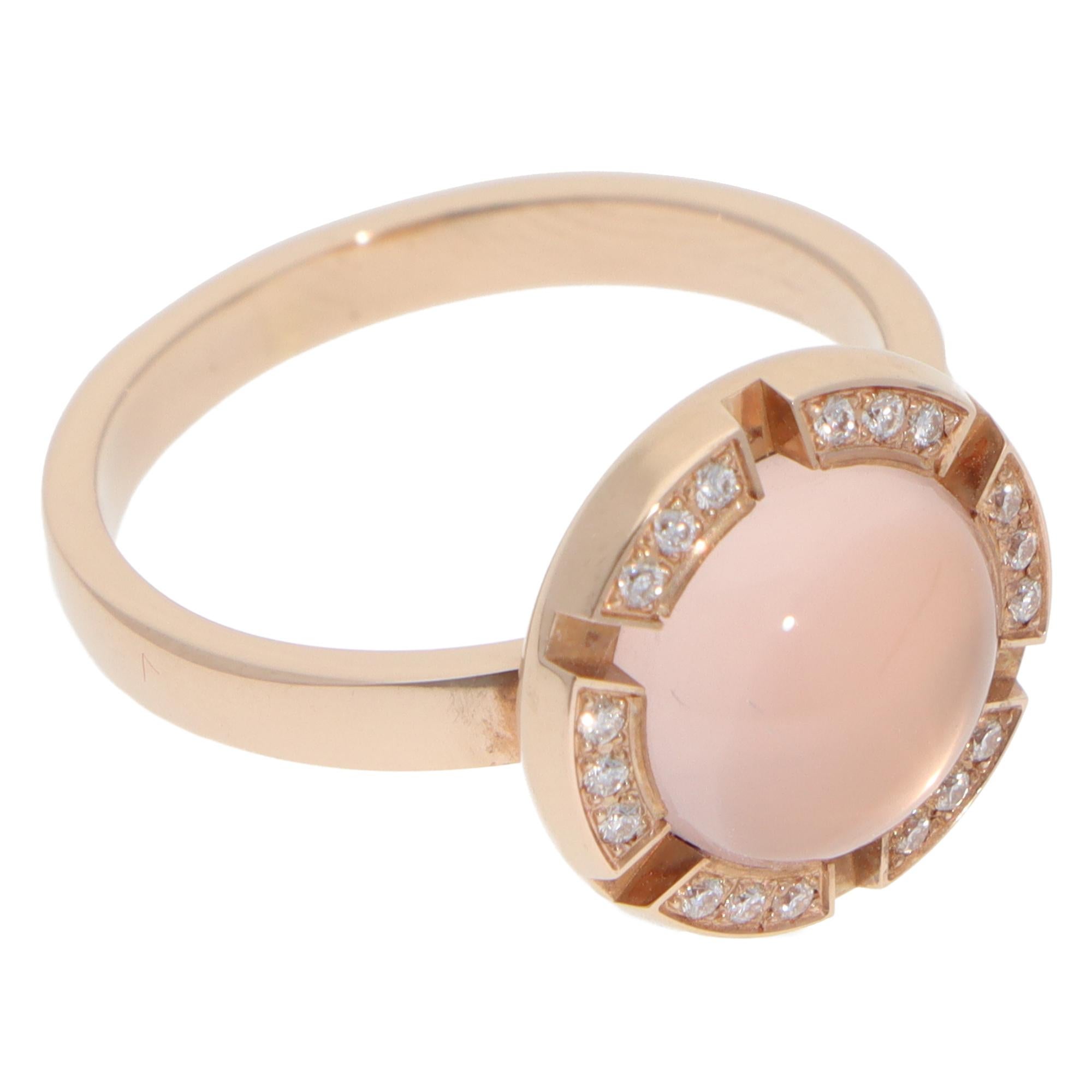 Modern Vintage Chaumet Rose Quartz and Diamond Class One Croisière Ring in Rose Gold For Sale